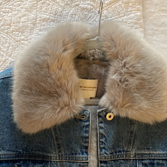 Anthropologie PILCRO AND THE LETTERPRESS DEMIN JACKET WITH BLUE FUR COLAR - Picture 2 of 4